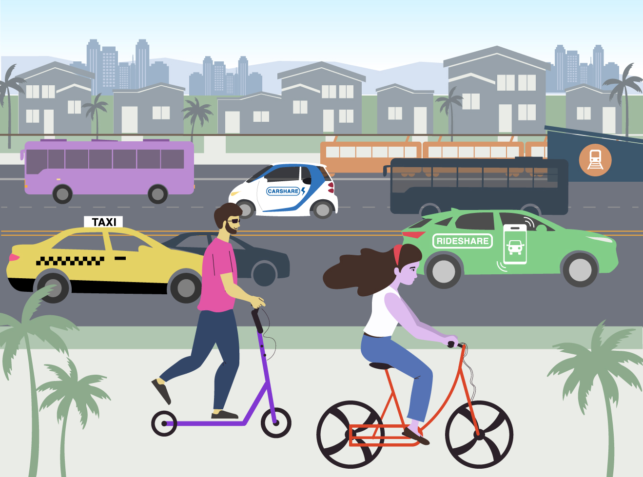 Artistic Rendering of mobility options in the Los Angeles Mobility Wallet pilot