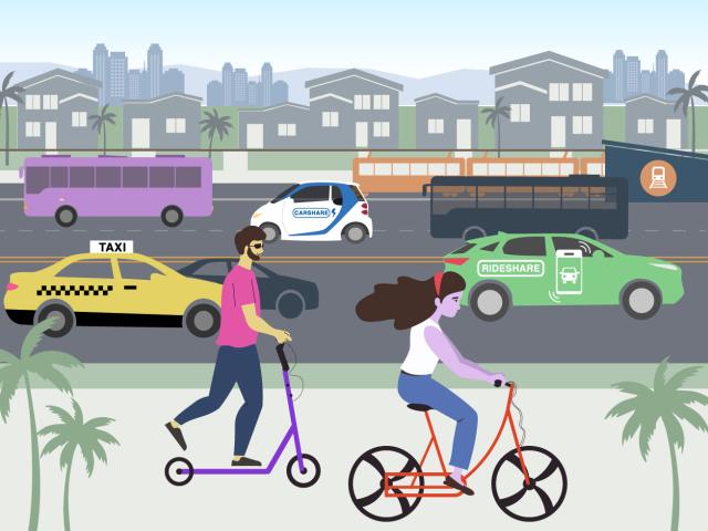 Artistic Rendering of mobility options in the Los Angeles Mobility Wallet pilot
