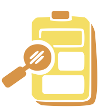 Yellow graphic image of a document with a mirror